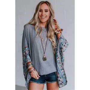 Fallon Embroidered Sleeve Poncho Gray One Size